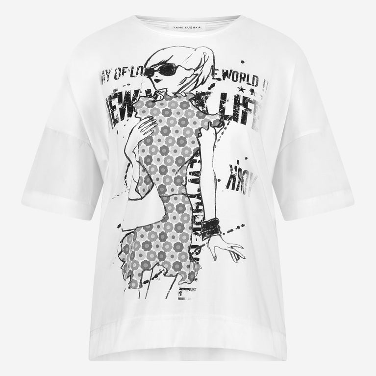 Jane Lushka T-shirt Oversize Print Mix Cotton White