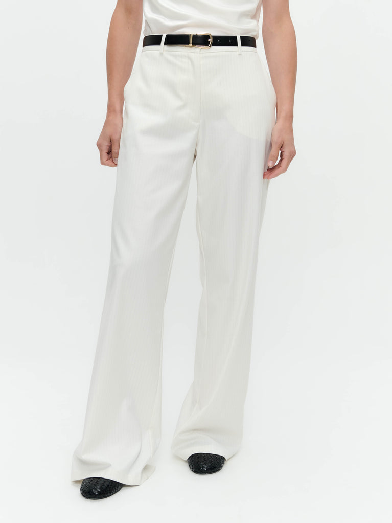 Jane Lushka Yvette Shiny Line Viscose Pants Off White