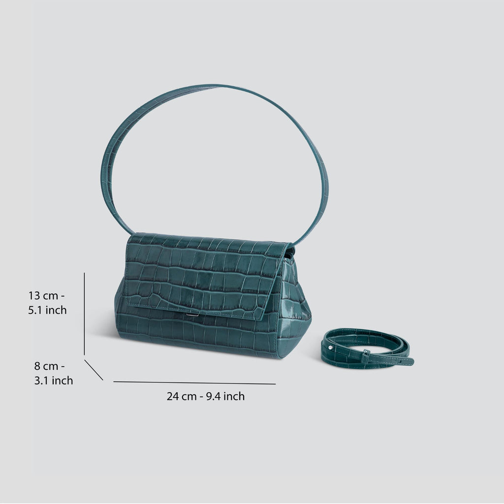 Kaai Ikon Clutch - Croco Donker Petrolblauw