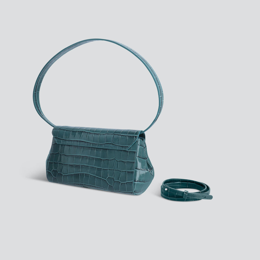 Kaai Ikon Clutch - Croco Donker Petrolblauw