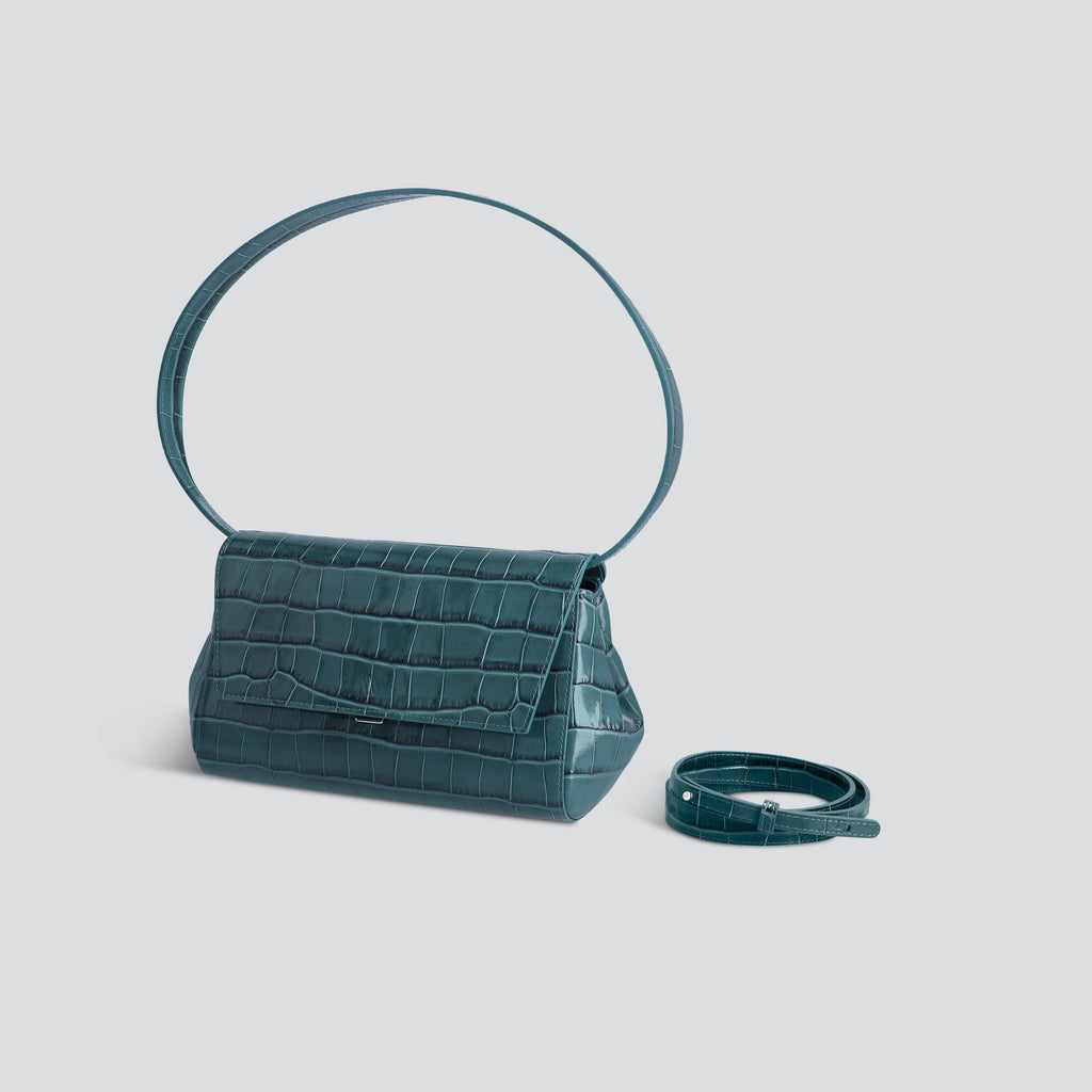 kaai Ikon Clutch - croco donker petrolblauw