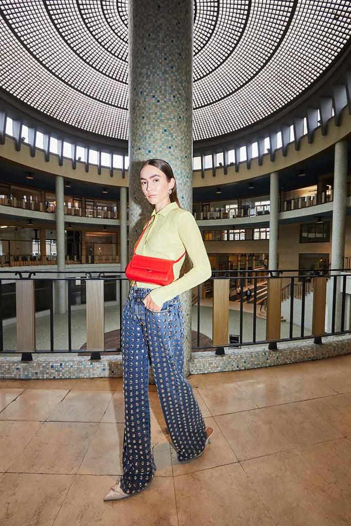 Kaai Ikon Clutch - Zacht Croco Klaproos Rood