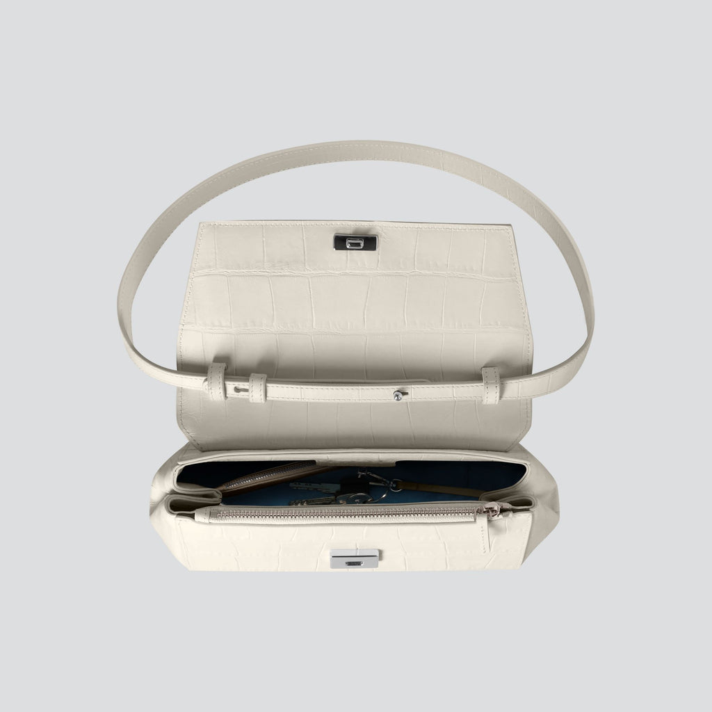 Kaai Ikon Clutch - Zacht Croco Krijtwit