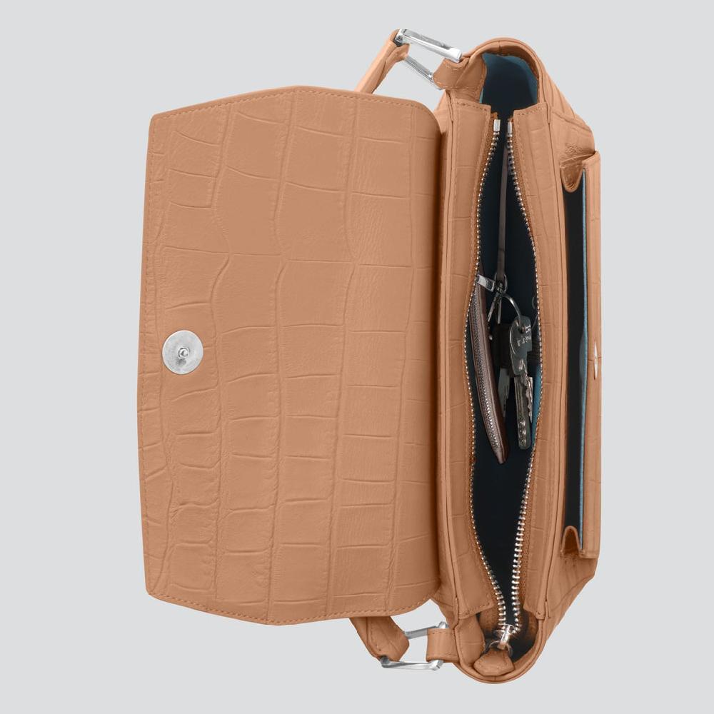 Kaai Ikon Schoudertas - Zacht Croco Cappuccino