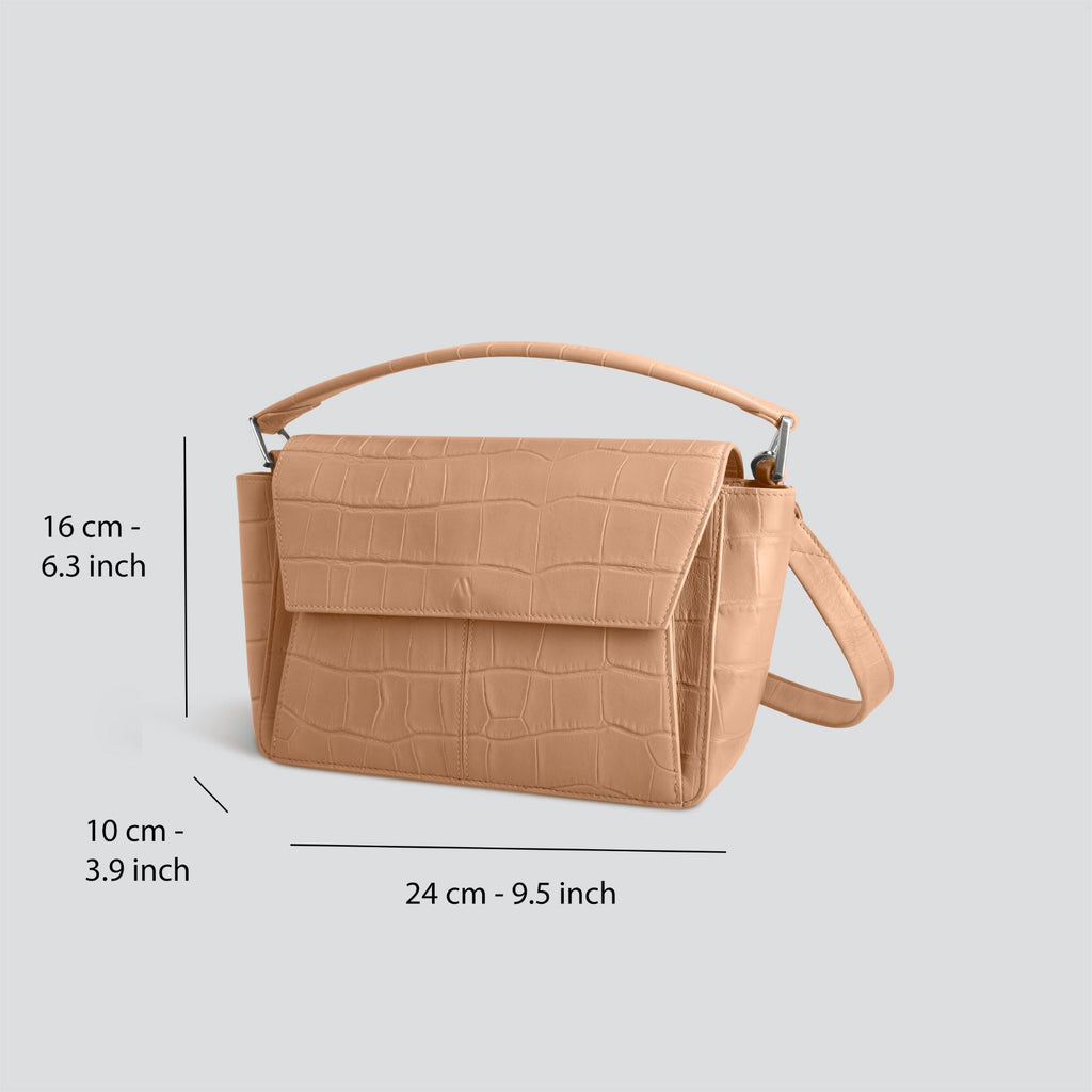 Kaai Ikon Schoudertas - Zacht Croco Cappuccino