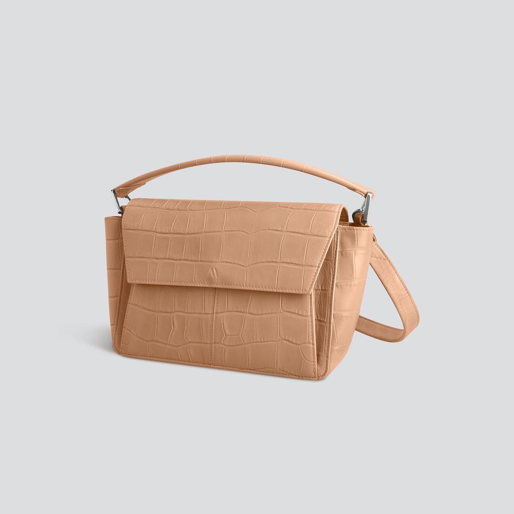 kaai Ikon Schoudertas - zacht croco cappuccino