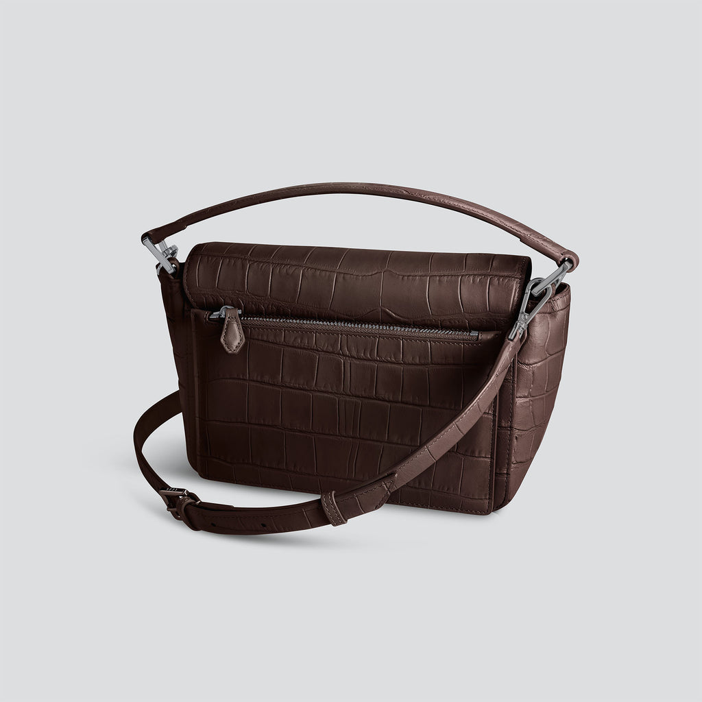 Kaai Ikon Schoudertas - Zacht Croco Espresso