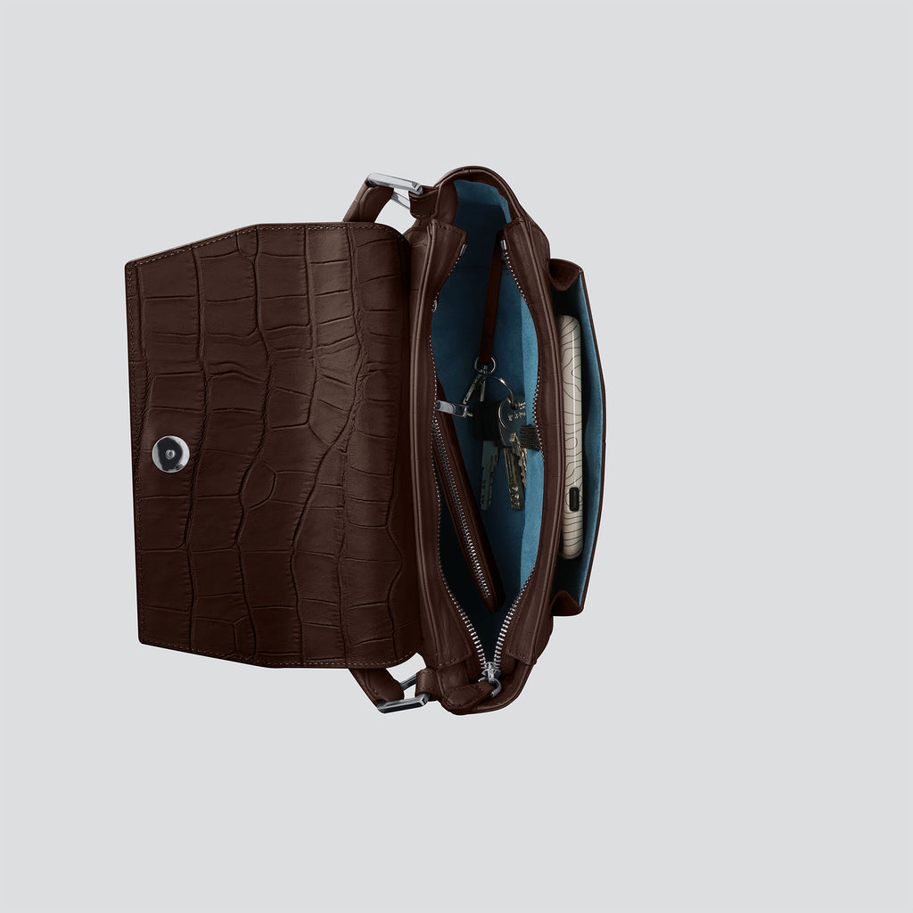 Kaai Ikon Schoudertas - Zacht Croco Espresso