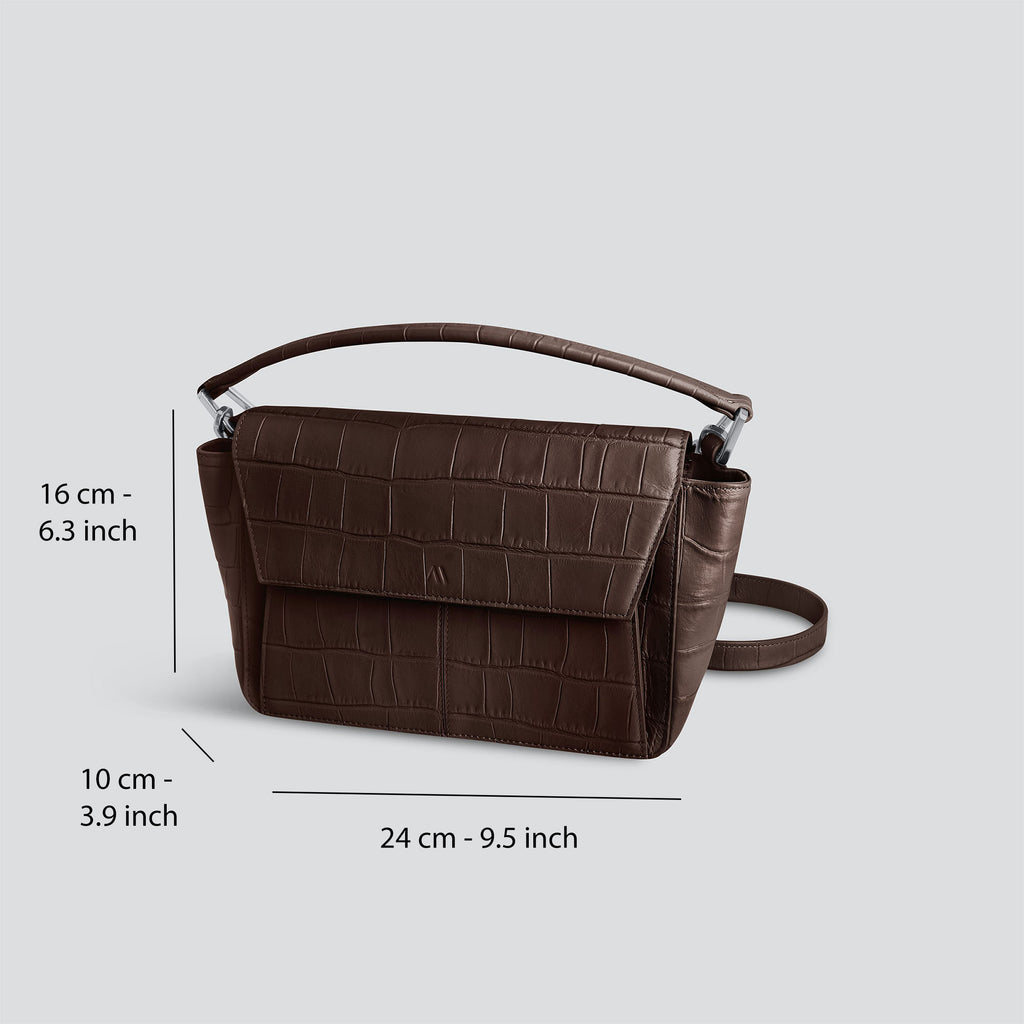 Kaai Ikon Schoudertas - Zacht Croco Espresso