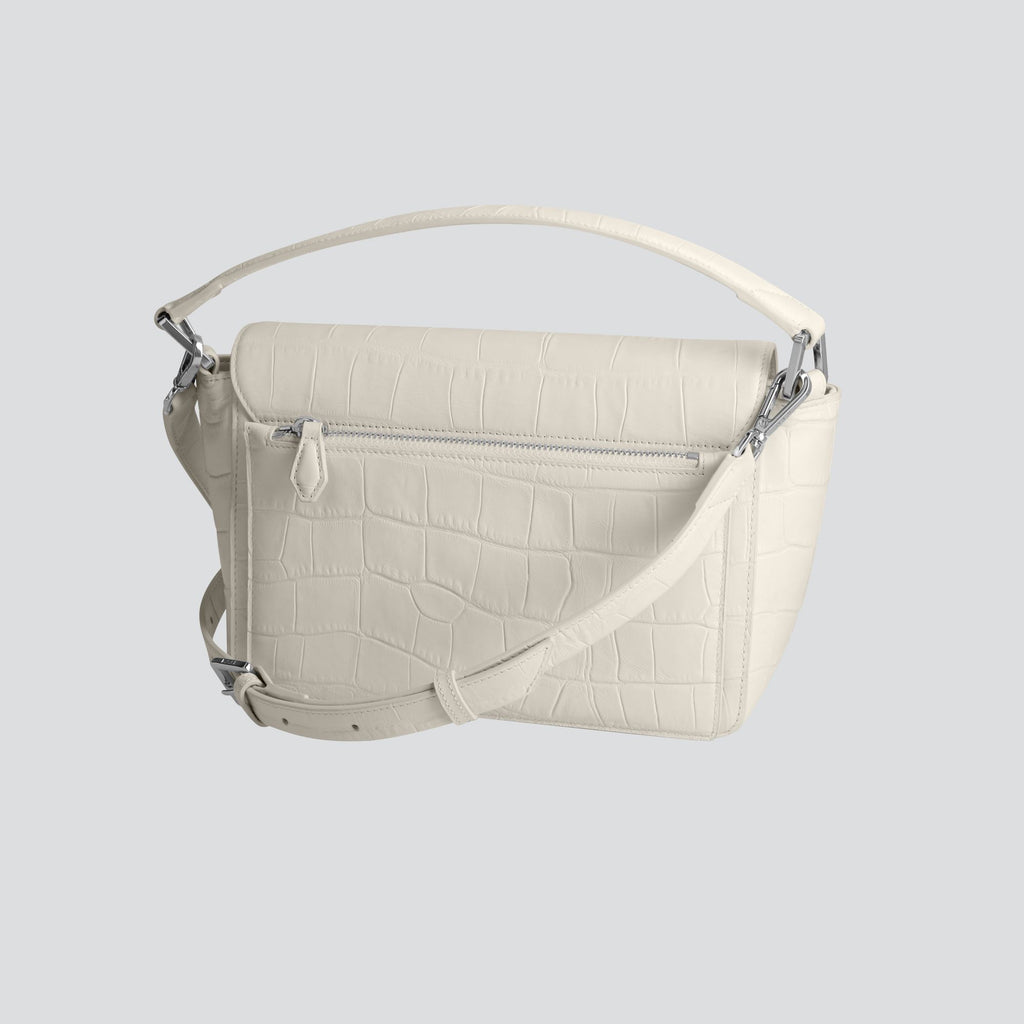 Kaai Ikon Schoudertas - Zacht Croco Krijtwit
