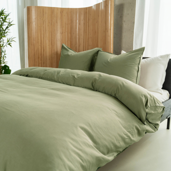 Kayori Kayori Dekbedovertrek Edo Katoensatijn - Olijfgroen