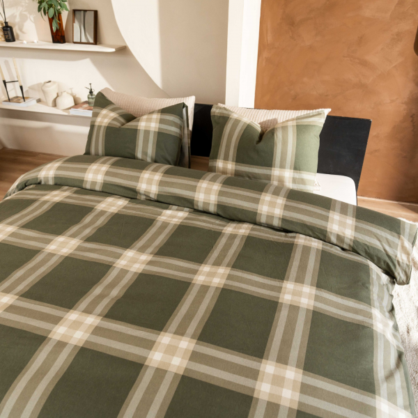 Kayori Kayori Dekbedovertrek Magome Flanel - Olijfgroen