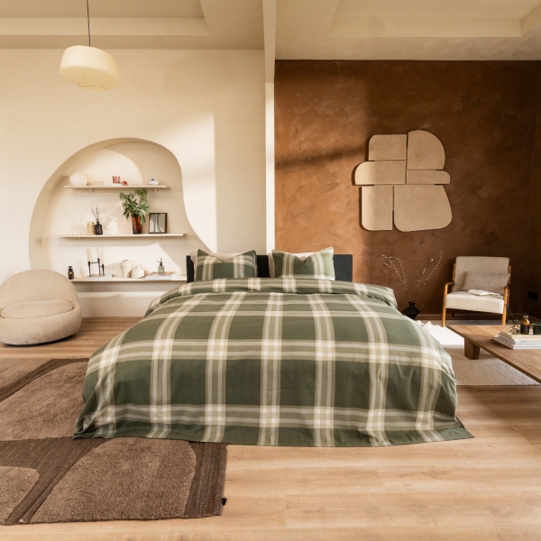 kayori Kayori dekbedovertrek Magome Flanel - Olijfgroen