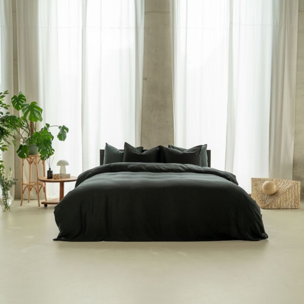 kayori Kayori dekbedovertrek Nikaya Washed Tencel - Zwart