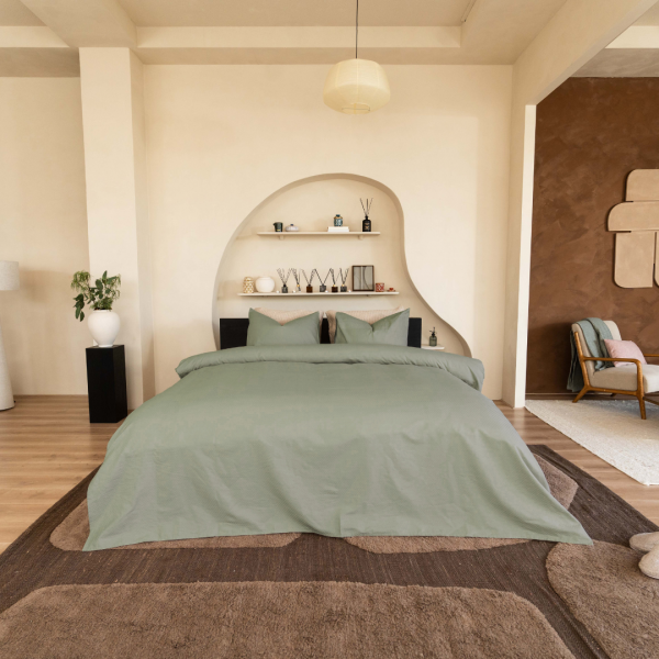kayori Kayori dekbedovertrek Otsu Katoensatijn - Olijfgroen