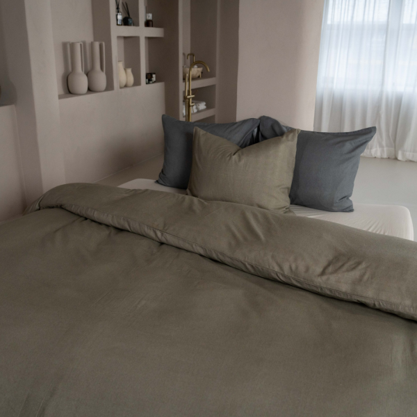Kayori Kayori Dekbedovertrek Rui Peached Twill - Olijfgroen