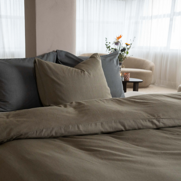 Kayori Kayori Dekbedovertrek Rui Peached Twill - Olijfgroen