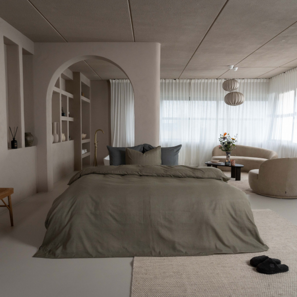 kayori Kayori dekbedovertrek Rui Peached Twill - Olijfgroen