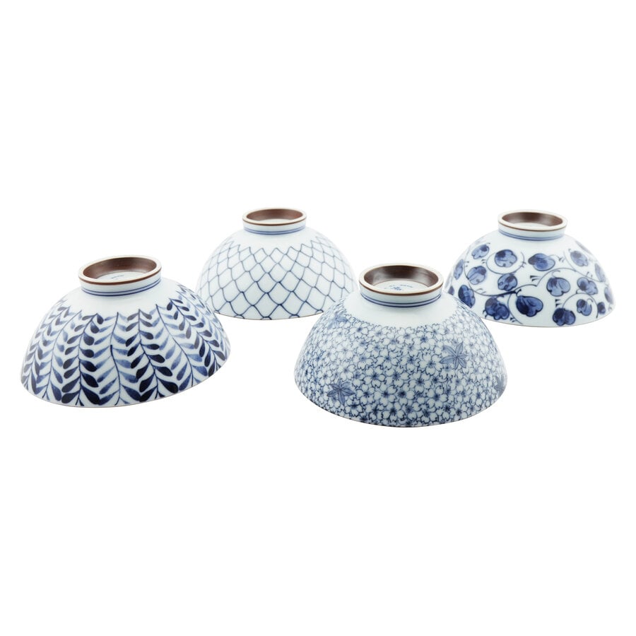 kitchen trend Giftset/4 Japanse rijstkommen Blauw/Wit