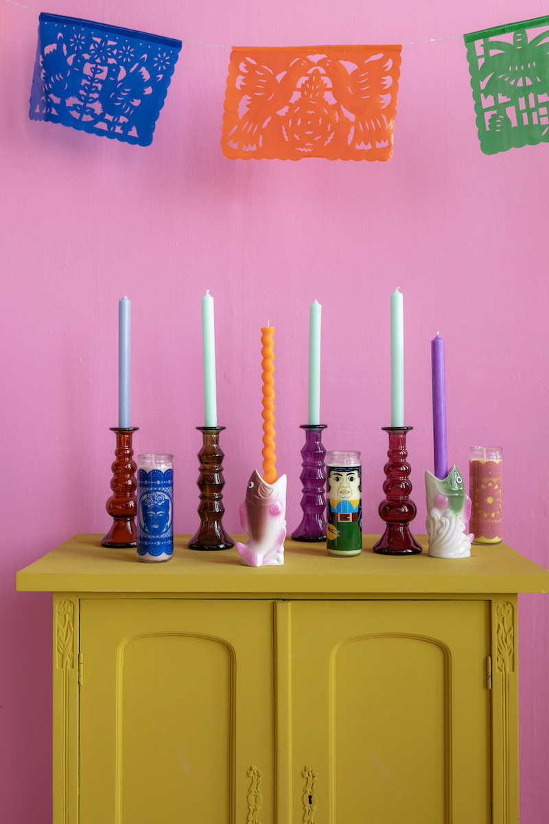 Kitsch Kitchen Kandelaar Gerecycled Glas Roze