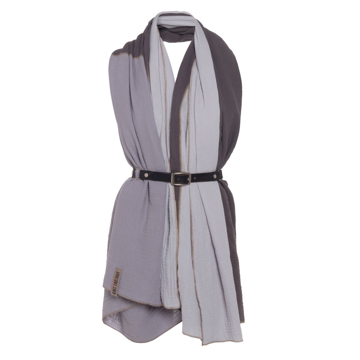 Knit Factory Fay Pareo - XL Sjaal - Stranddoek Antraciet/Grijs