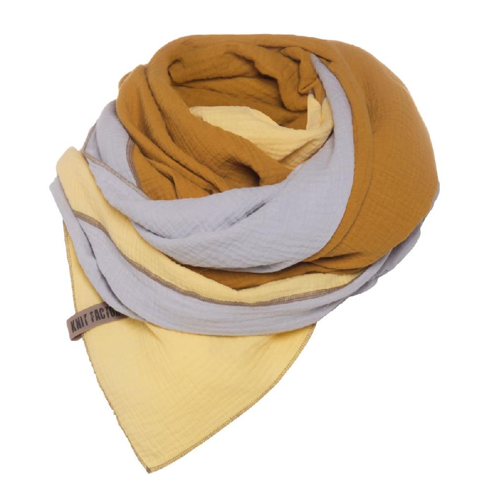 Knit Factory Fay Pareo - XL Sjaal - Stranddoek Oker/Citrus