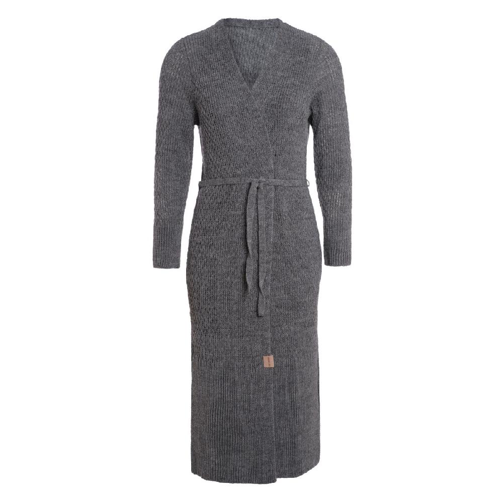 knit factory Gina Lang Gebreid Vest Antraciet - 36/38 - Met steekzakken