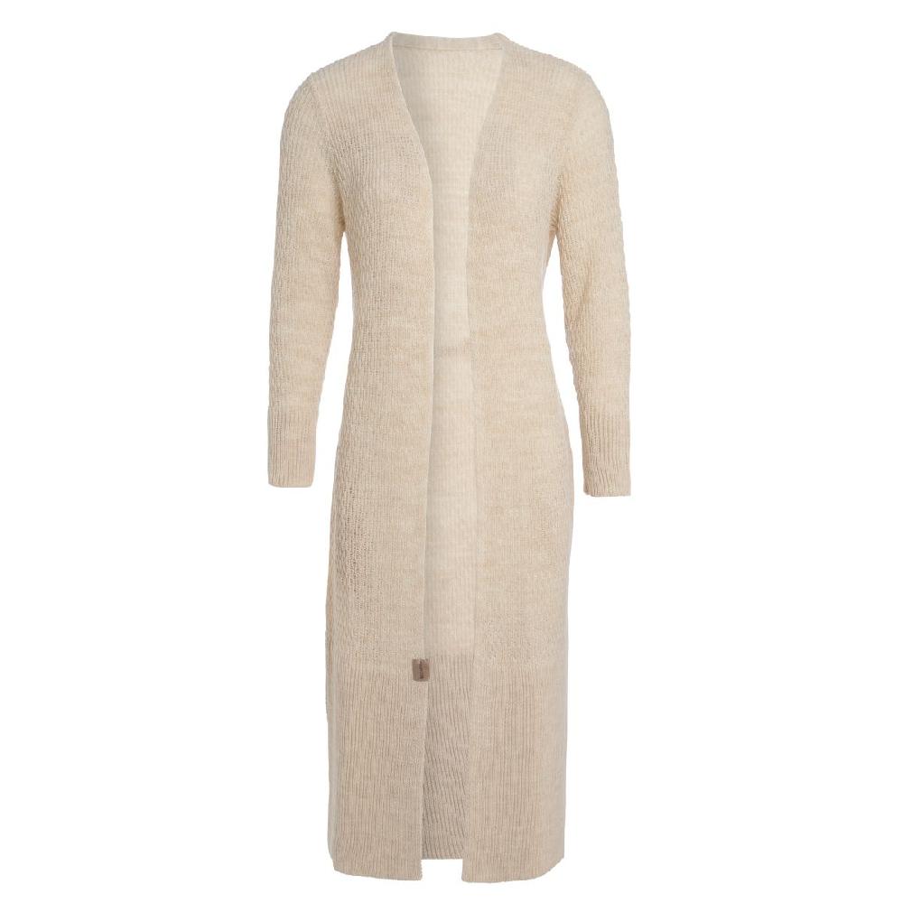 Knit Factory Gina Lang Gebreid Vest Beige - 36/38 - Met Steekzakken