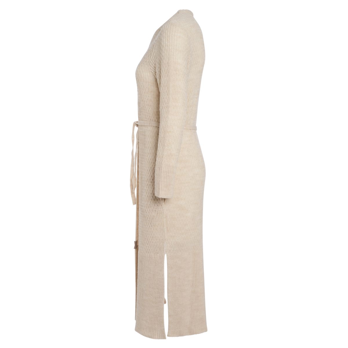 Knit Factory Gina Lang Gebreid Vest Beige - 40/42 - Met Steekzakken