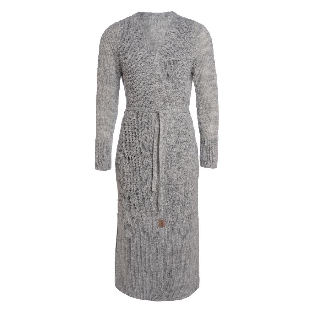 knit factory Gina Lang Gebreid Vest Licht Grijs - 36/38 - Met steekzakken