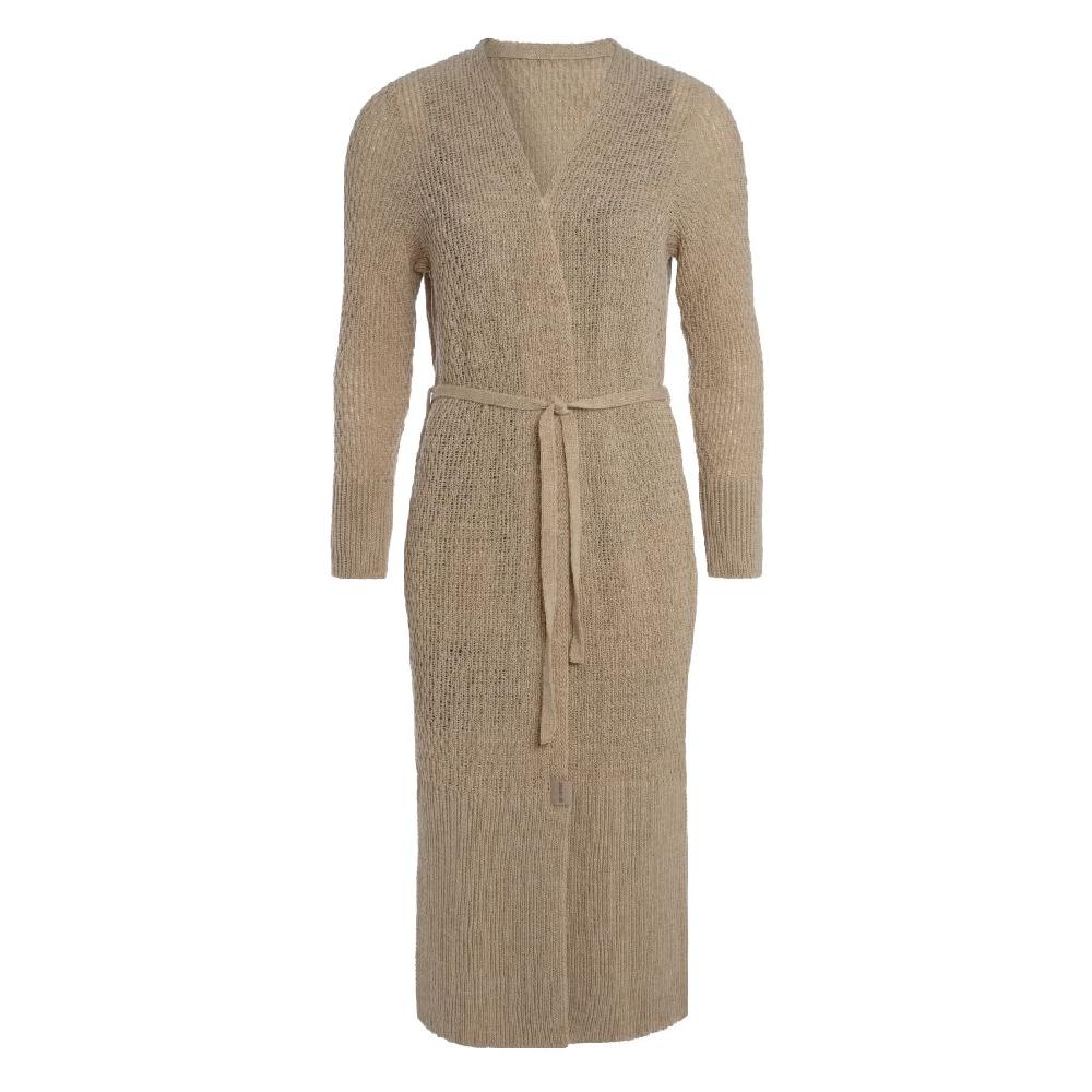 knit factory Gina Lang Gebreid Vest Linnen - 36/38 - Met steekzakken