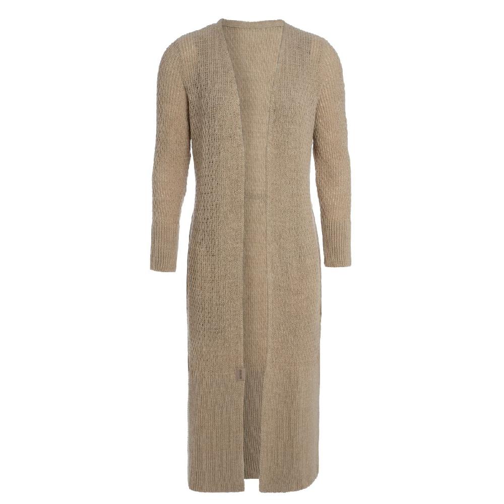 Knit Factory Gina Lang Gebreid Vest Linnen - 40/42 - Met Steekzakken