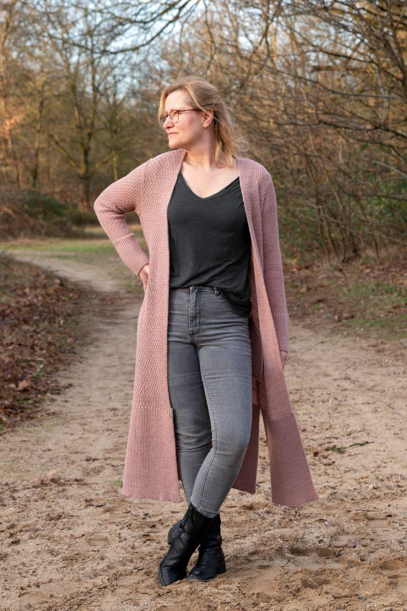 Knit Factory Gina Lang Gebreid Vest Oud Roze - 36/38 - Met Steekzakken
