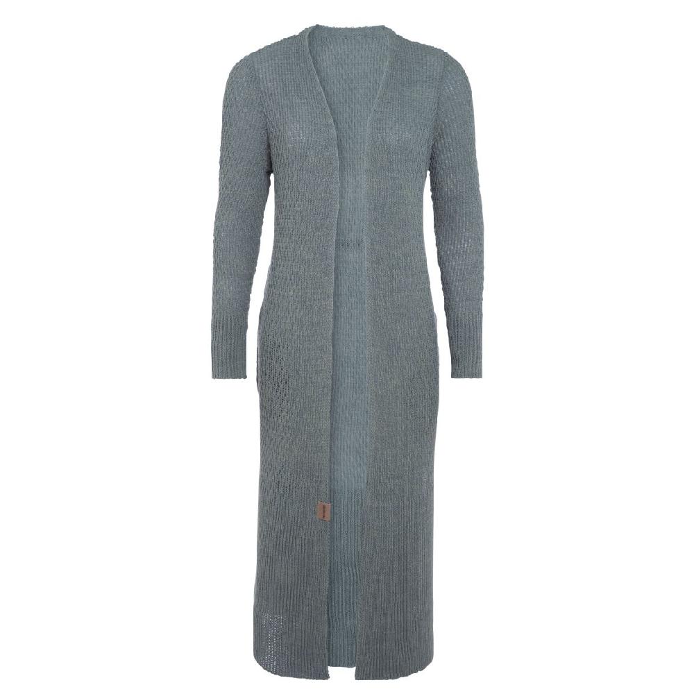 Knit Factory Gina Lang Gebreid Vest Stone Green - 40/42 - Met Steekzakken