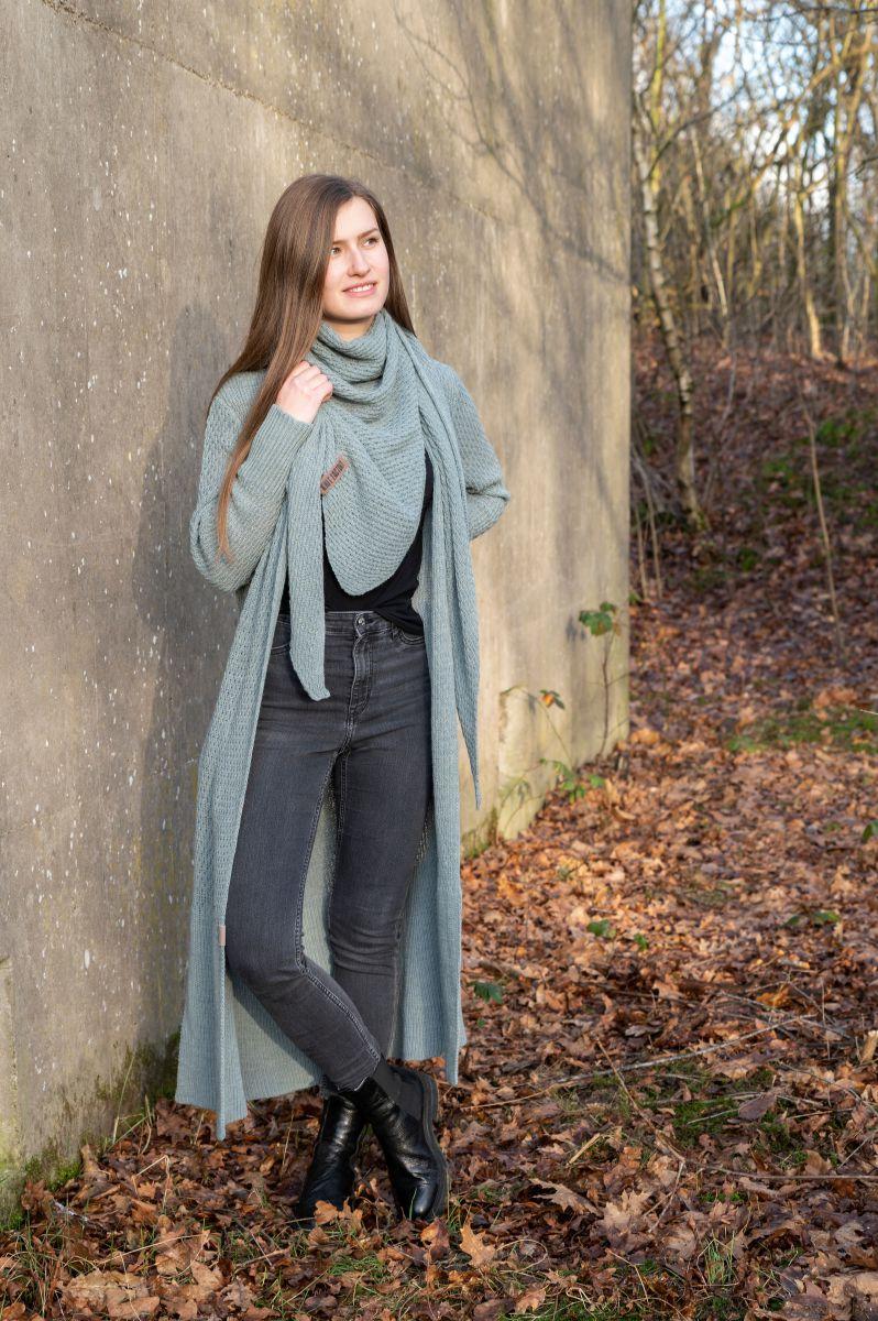 Knit Factory Gina Lang Gebreid Vest Stone Green - 40/42 - Met Steekzakken