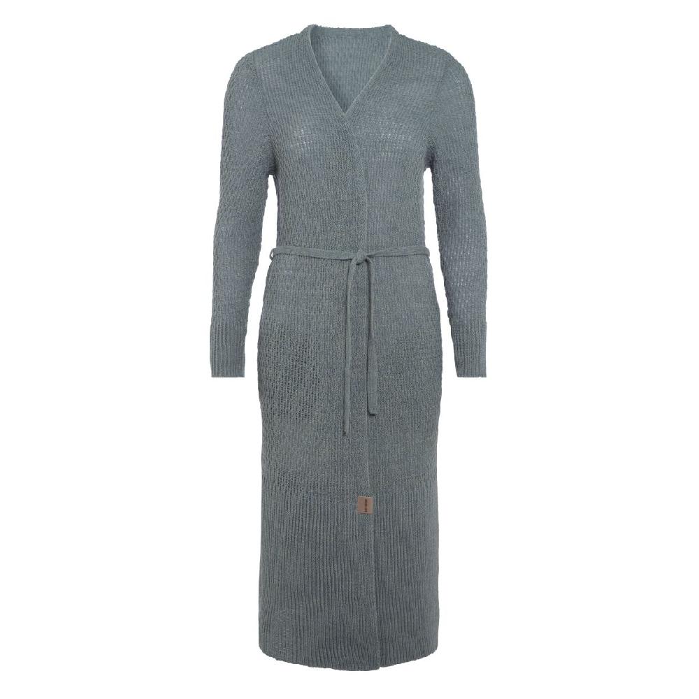 knit factory Gina Lang Gebreid Vest Stone Green - 40/42 - Met steekzakken