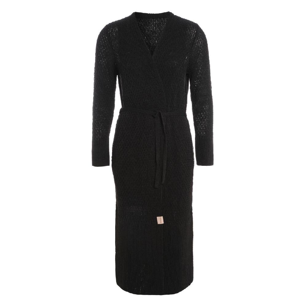 knit factory Gina Lang Gebreid Vest Zwart - 36/38 - Met steekzakken