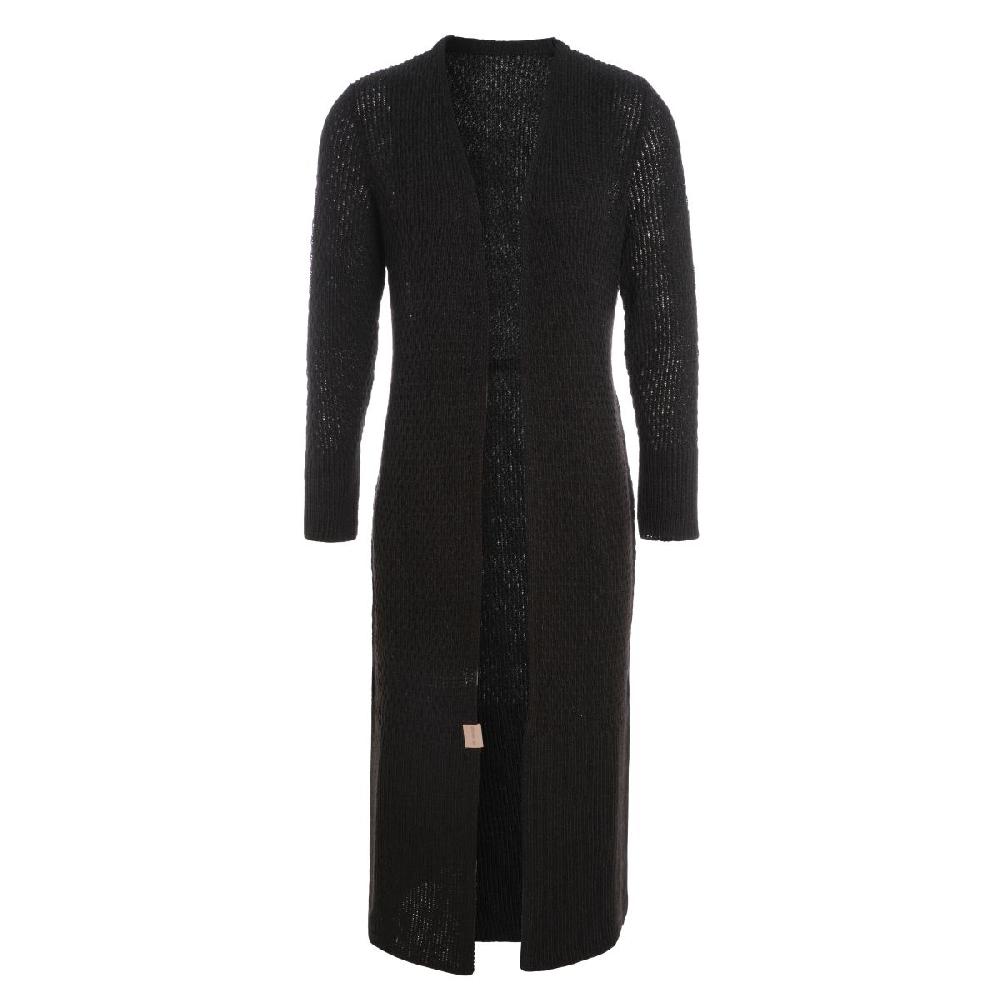 Knit Factory Gina Lang Gebreid Vest Zwart - 40/42 - Met Steekzakken