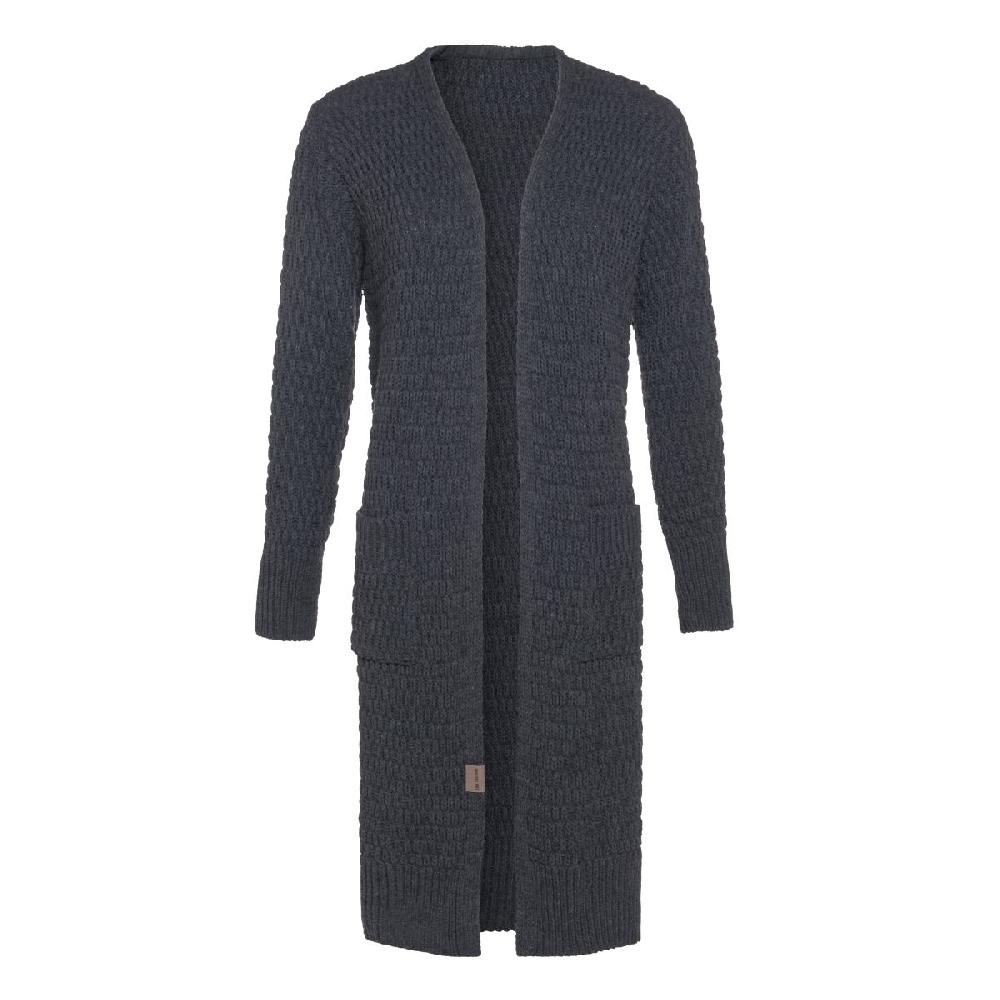 knit factory Jaida Lang Gebreid Vest Antraciet - 36/38 - Met steekzakken