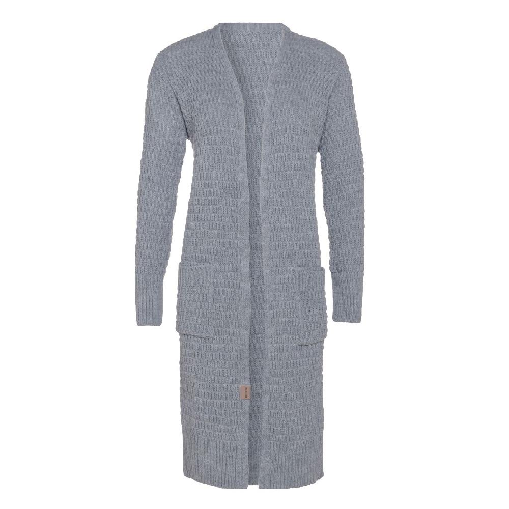 knit factory Jaida Lang Gebreid Vest Licht Grijs - 40/42 - Met steekzakken