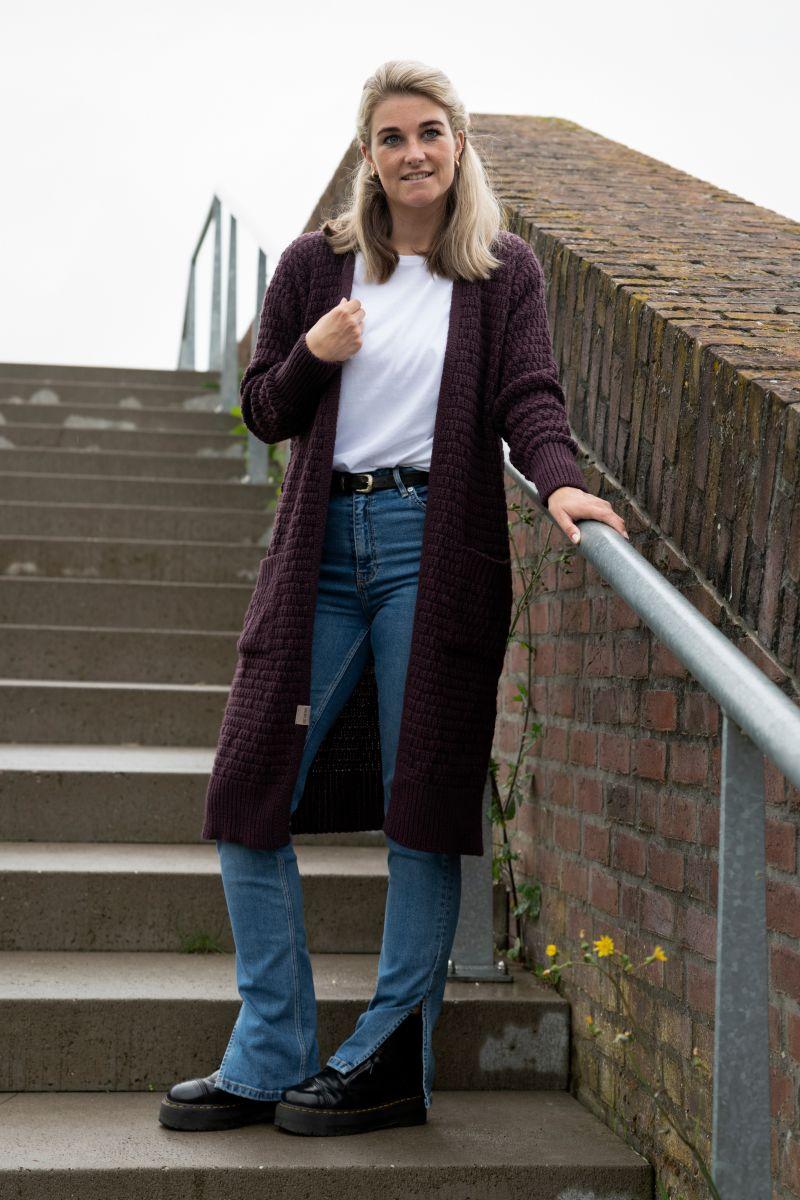 Knit Factory Jaida Lang Gebreid Vest Petrol - 36/38 - Met Steekzakken