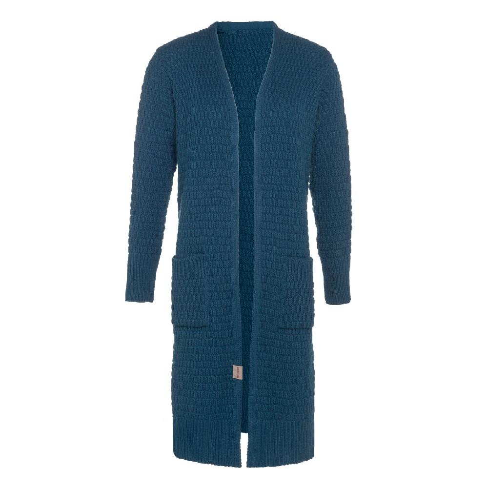 knit factory Jaida Lang Gebreid Vest Petrol - 36/38 - Met steekzakken