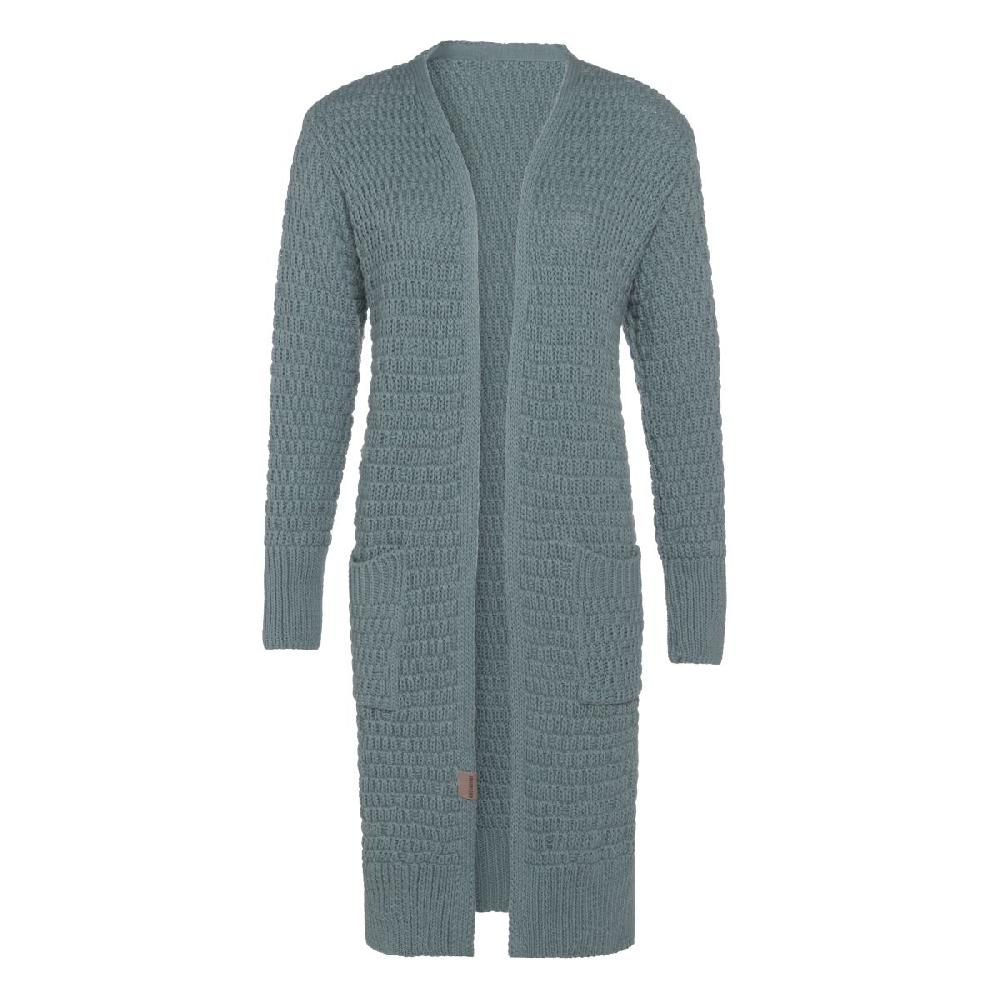 knit factory Jaida Lang Gebreid Vest Stone Green - 40/42 - Met steekzakken