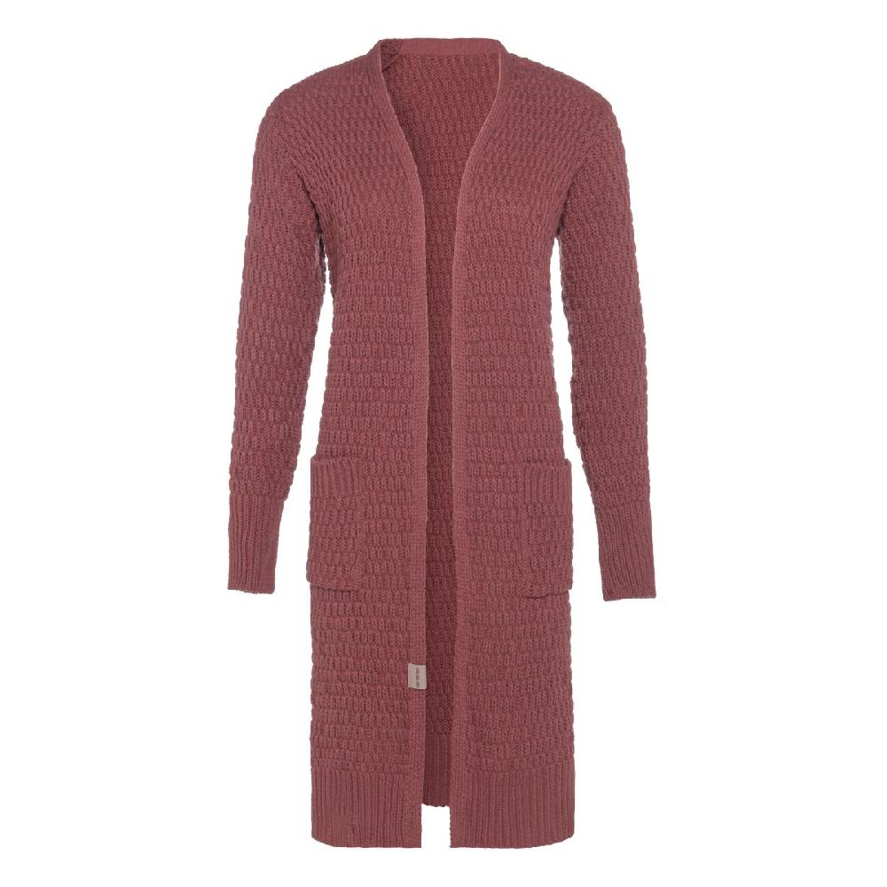 knit factory Jaida Lang Gebreid Vest Stone Red - 40/42 - Met steekzakken