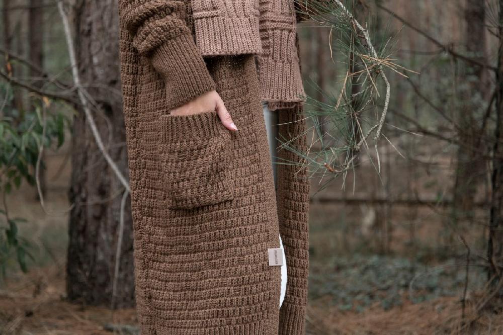 Knit Factory Jaida Lang Gebreid Vest Tobacco - 36/38 - Met Steekzakken