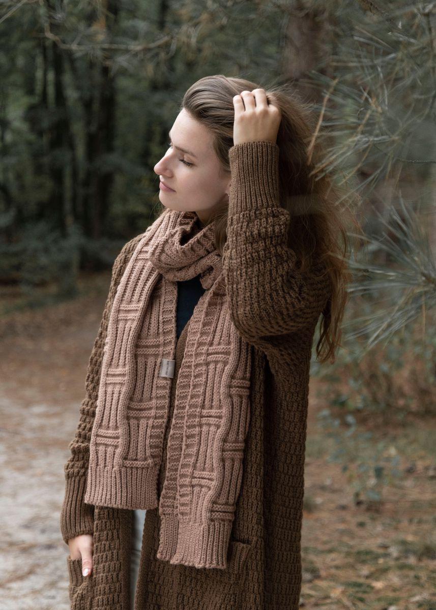 Knit Factory Jaida Lang Gebreid Vest Tobacco - 40/42 - Met Steekzakken