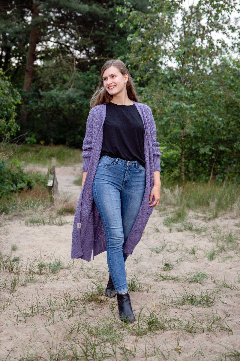 Knit Factory Jaida Lang Gebreid Vest Violet - 36/38 - Met Steekzakken