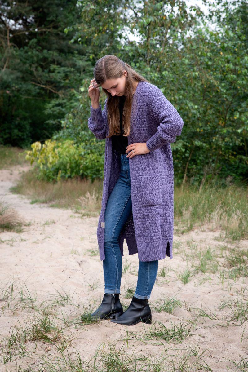 Knit Factory Jaida Lang Gebreid Vest Violet - 40/42 - Met Steekzakken