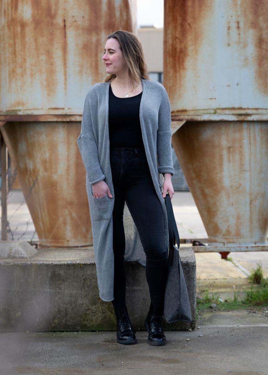 Knit Factory Jasmin Lang Gebreid Vest Licht Grijs - 36/38 - Met Steekzakken