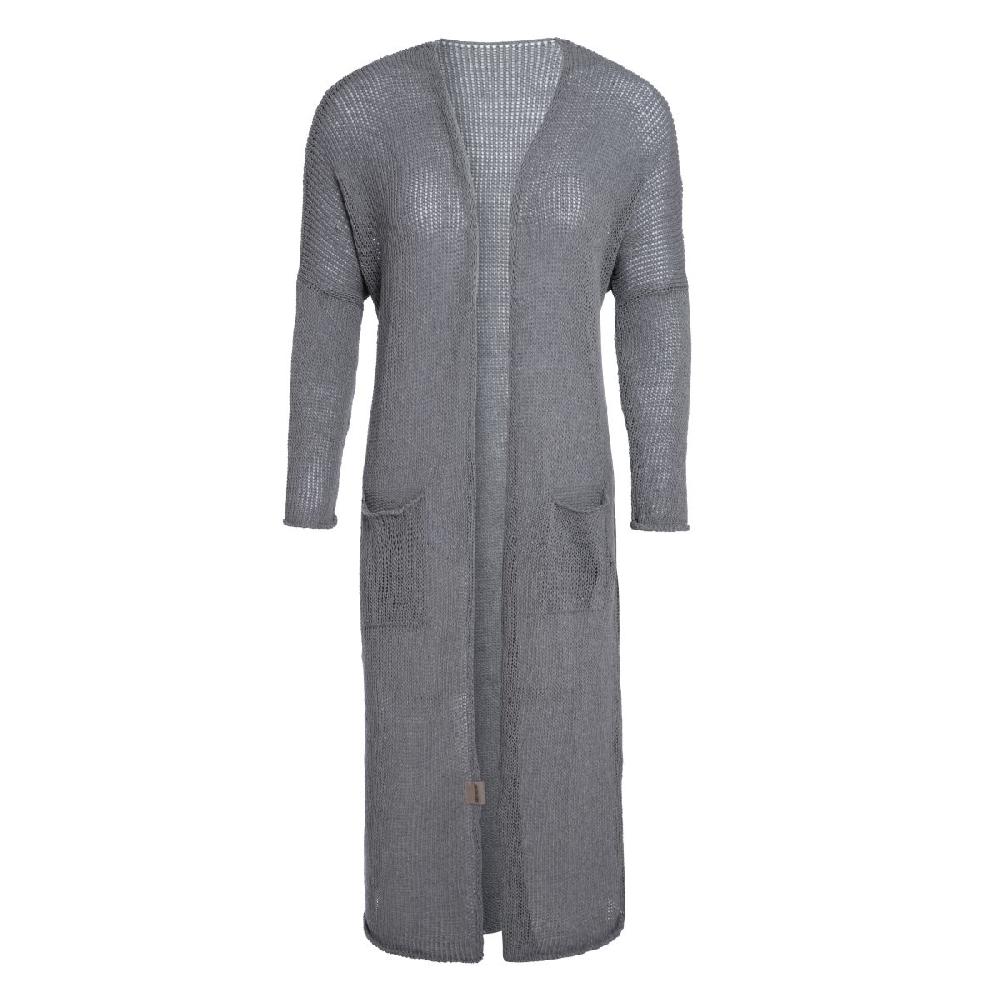 knit factory Jasmin Lang Gebreid Vest Licht Grijs - 36/38 - Met steekzakken